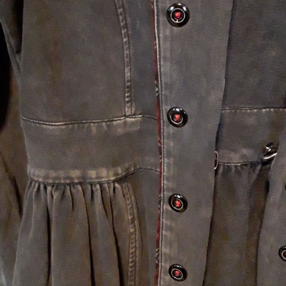 Military steampunk acid wash sweatshirt jacket L - Picture 4 of 5